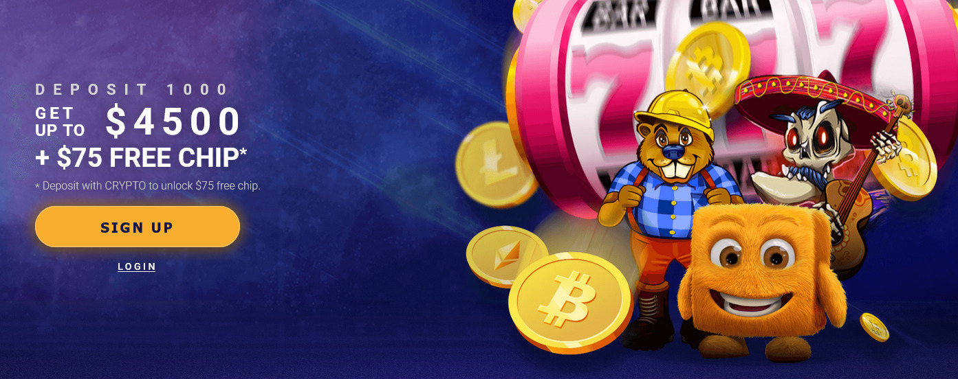 Cryptoreels get up to $4500 + $75 free chip